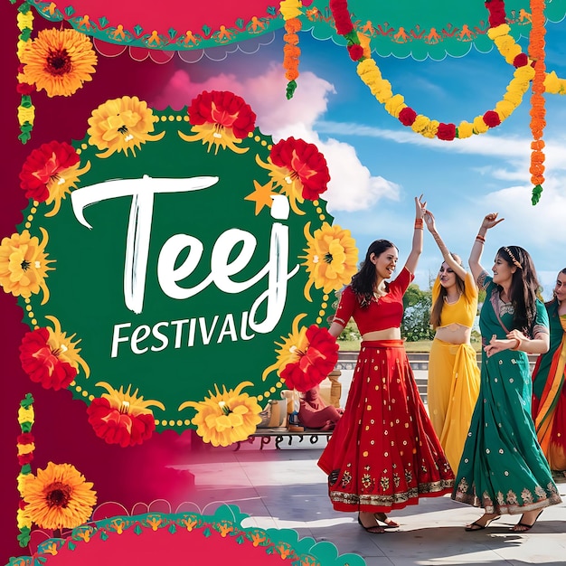 festive design for a Teej festival banner showcasing a joyous celebration