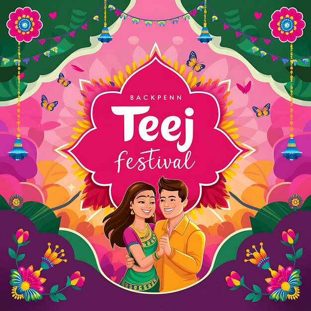 Photo festive design for a teej festival banner showcasing a joyous celebration