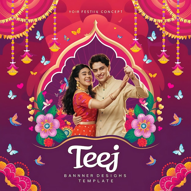 festive design for a Teej festival banner showcasing a joyous celebration