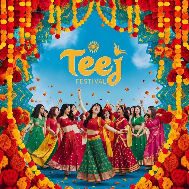 Photo festive design for a teej festival banner showcasing a joyous celebration