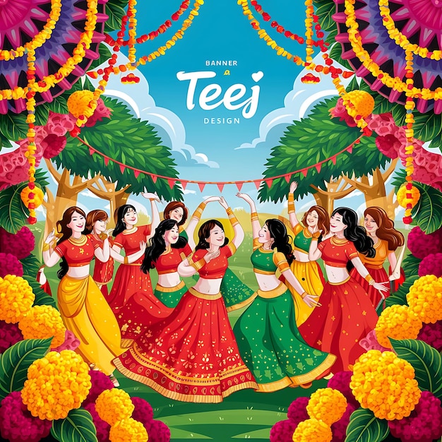 festive design for a Teej festival banner showcasing a joyous celebration