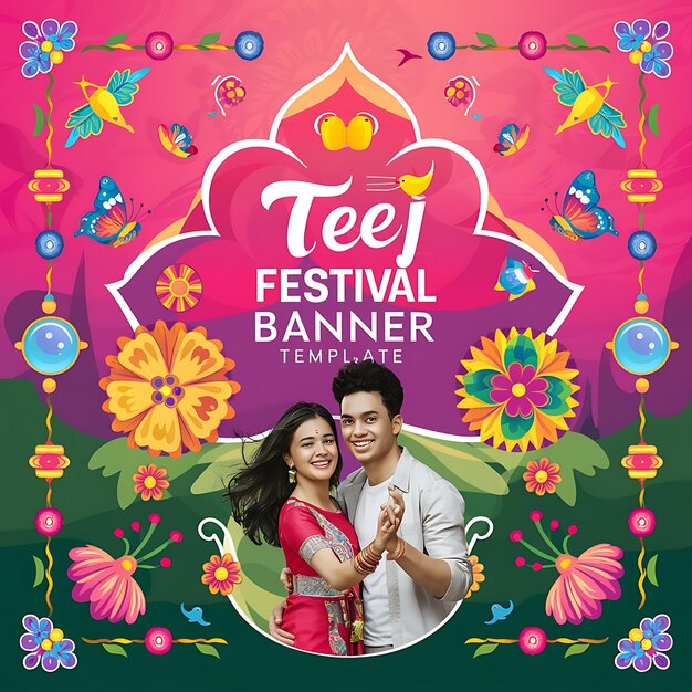 Photo festive design for a teej festival banner showcasing a joyous celebration