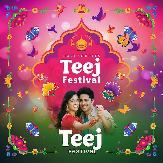 Photo festive design for a teej festival banner showcasing a joyous celebration