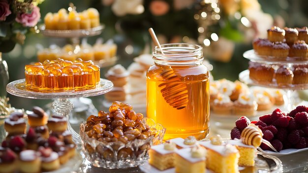 Festive Dessert Table with Honey and Seasonal Treats