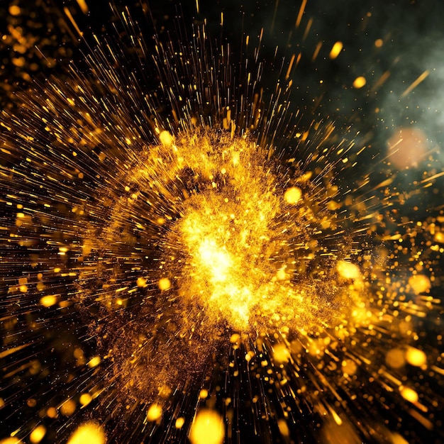 Festive digital motion background with massive cloud of bright yellow sparks spinning in a whirlwind