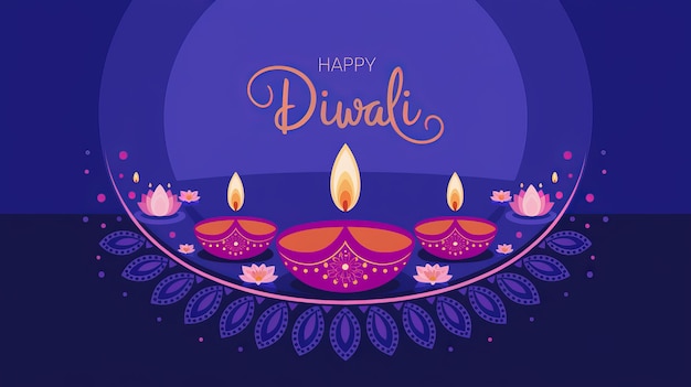 Photo festive diwali greeting with candles and lotus flowers