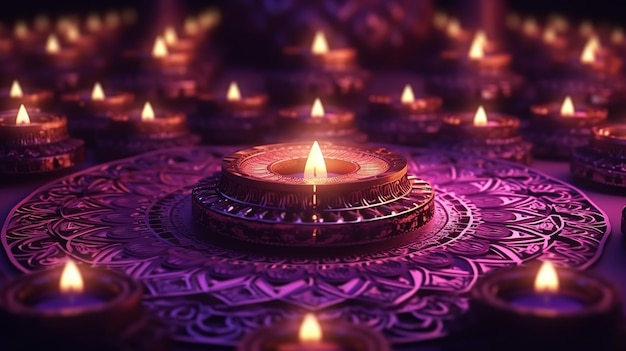 Festive Diwali Wallpaper Purple Ornate Pattern with Traditional Indian Concept