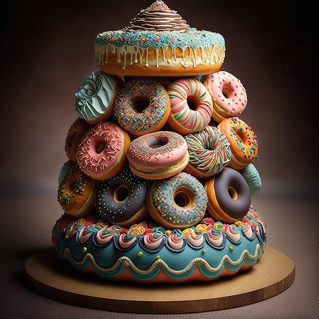 Festive donut birthday cake Creative dessert concept Ai generative