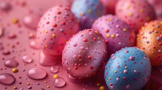 Festive Easter Eggs in Pastel Pink With Copy Space