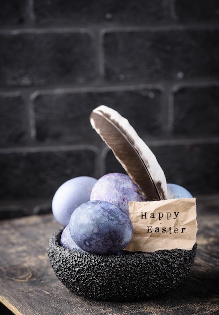 Festive Easter eggs in purple and blue color