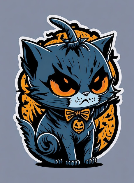 Festive Feline Fun Vibrant Kawaii Kitten TShirt Design for Halloween