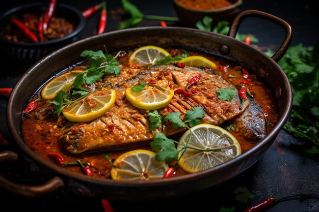 Photo festive fish curry with silver pomfret yummy fish curry food image photography