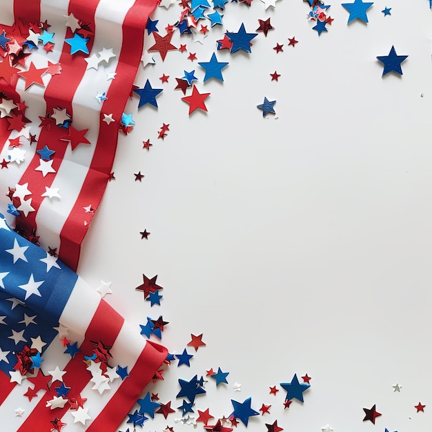 Festive Flowing American Flags with Stars Background