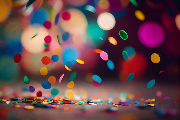 Festive flying in the air colored confetti for the celebration and party at night multicolored paper confetti to celebrate victory and birthday and new year Generative AI