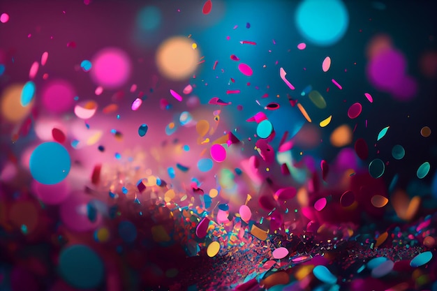 Festive flying in the air colored confetti for the celebration and party at night multicolored paper confetti to celebrate victory and birthday and new year Generative AI