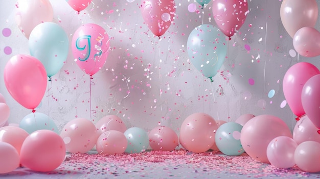 Festive Fun Pastel Balloons and Confetti Celebration