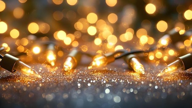 Photo festive golden lights on glitter background