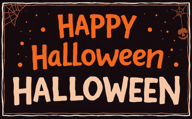 A festive Halloween greeting with orange and peach text on a black background perfect