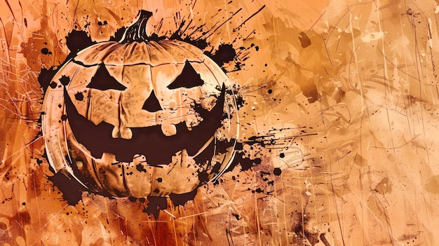 Photo a festive halloween pumpkin stands out against a textured background showcasing vibrant colors and artistic splatter effects embodying the spirit of the season