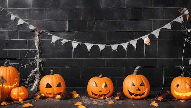 Festive Halloween Wallpaper Background Pumpkins Cobwebs and Spooky Decorations under a Full Moon