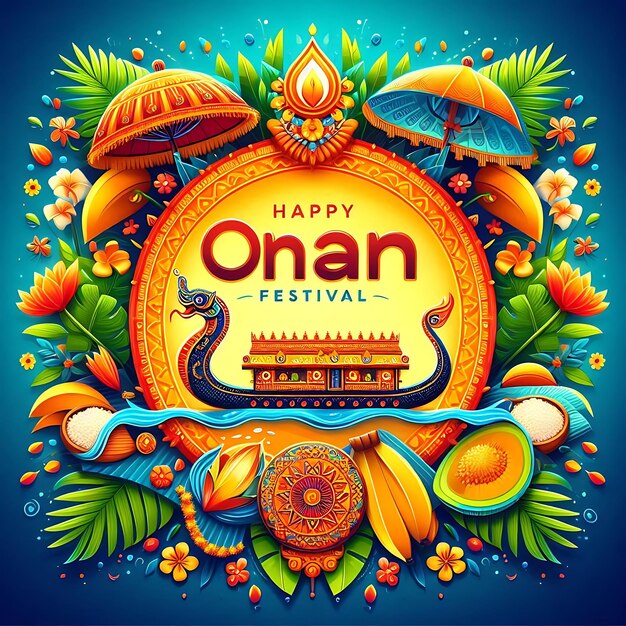 Festive Happy Onam Kerala Festival Illustration