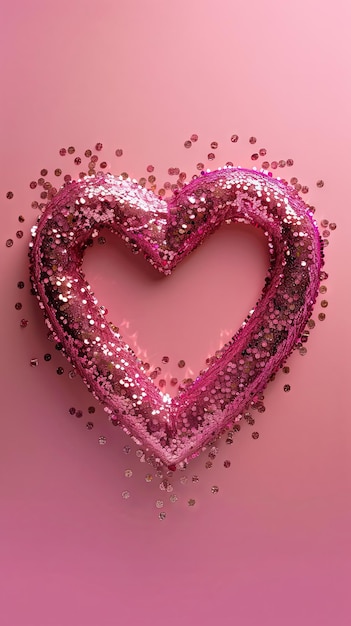 Photo festive heart shaped sequin frame on vibrant pink background for special occasions