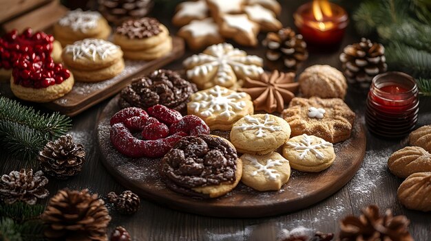 Festive Holiday Baking Display with Cookies Treats and Seasonal Decor