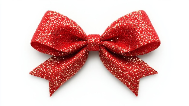 For festive holiday celebrations a beautiful red bow is tied elegantly on glistening gold ribbon