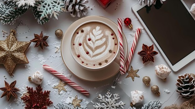 Festive Holiday Decorations Coffee Cup with Seasonal Trimmings