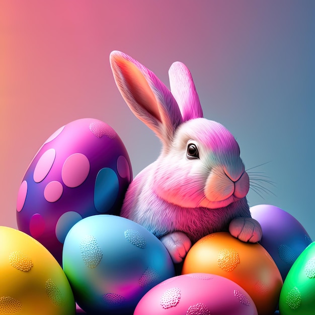 Festive Holiday Easter background with Bunnies and Easter eggs