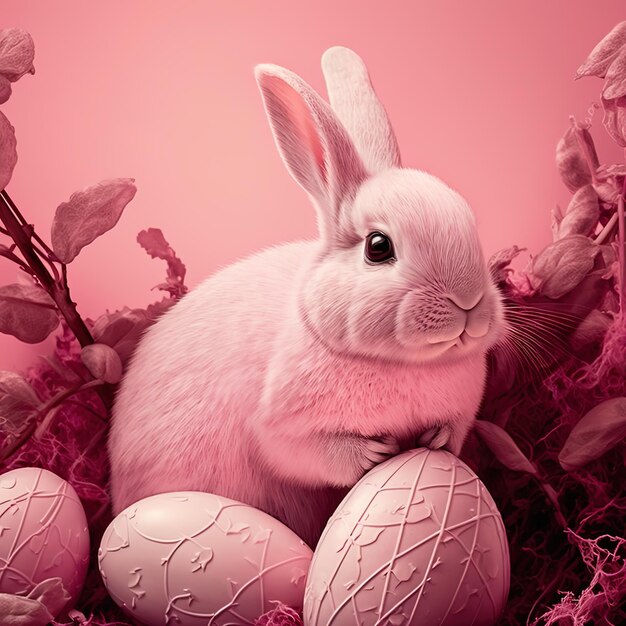 Festive Holiday Easter background with Bunnies and Easter eggs