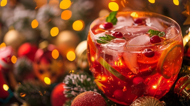 Festive Holiday Punch Bowl with Colorful Beverages and Christmas Decorations for Seasonal Celebration