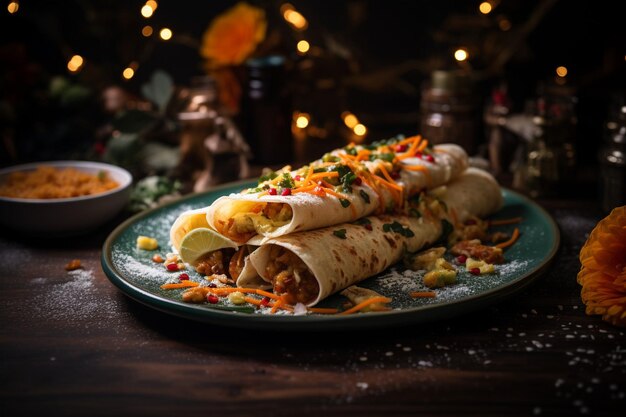 A festive holiday table setting with masala dosa as the star attraction