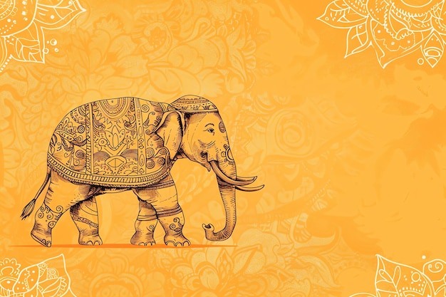 festive indian elephant on solid Hinduism ornate light orange background indian background