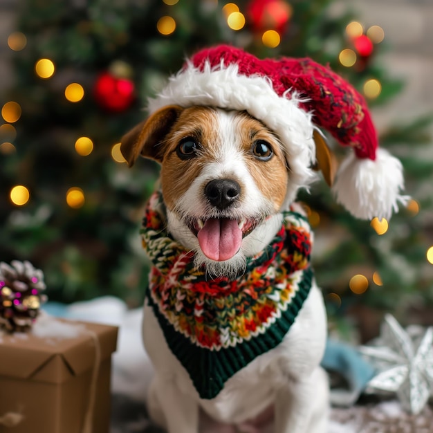 Festive jack russell terrier with gift