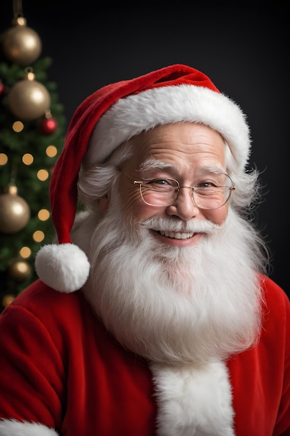 Festive Joy Santa Christmas Portrait with Glasses with Black Background