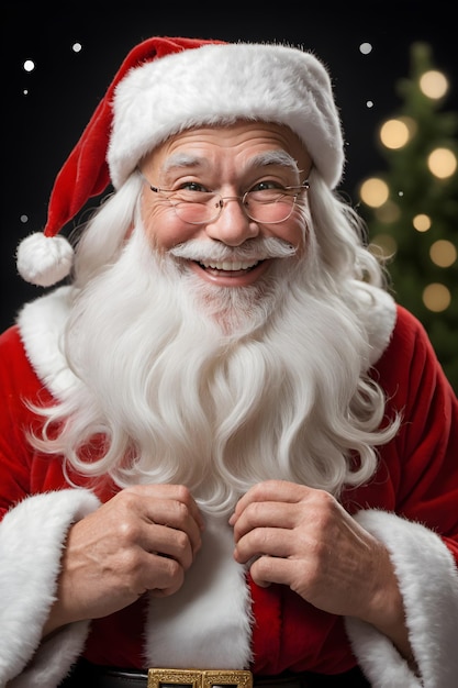 Festive Joy Santa Christmas Portrait with Glasses with Black Background