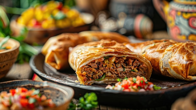 Festive June Table with Delicious Fried Pastel Filled with Shredded Dried Meat