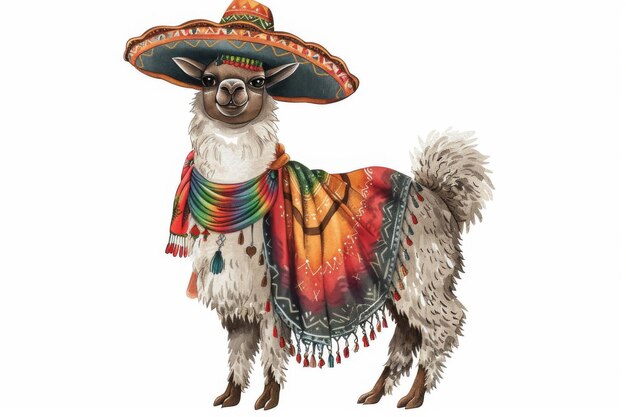 Festive Llama in Colorful Poncho