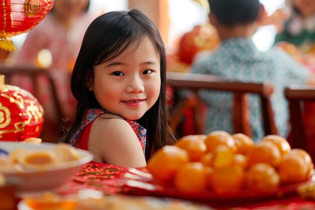 Festive Lunar New Year gathering with traditional food and decor