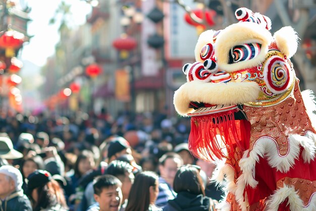 Festive Lunar New Year street performances with traditional music