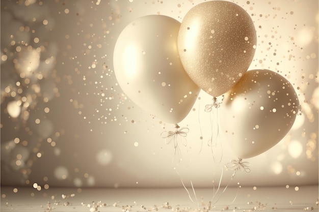 Festive luxury background with golden inflatable balloons confetti blurred background with bokeh effect Ai generated