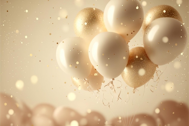 Festive luxury background with golden inflatable balloons confetti blurred background with bokeh effect Ai generated