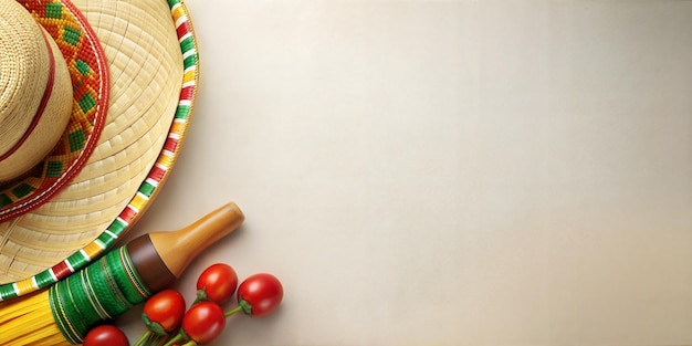 Festive mexican background with traditional sombreros flags and a chili pepper Yellow backdrop for f