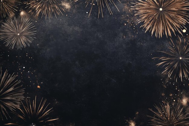 Photo festive new year fireworks display with white gold blooms on a dark gray blackboard background