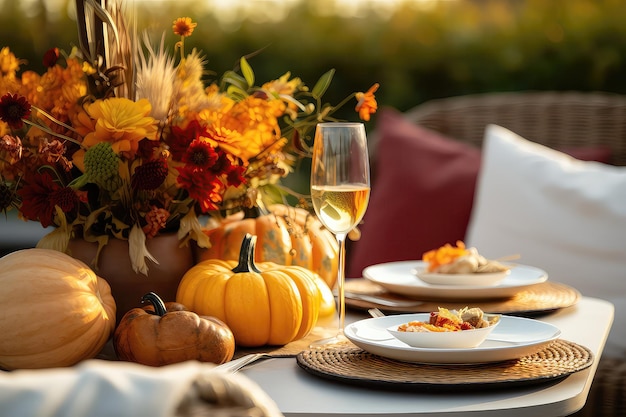 Festive Outdoor Autumn Table Setting Perfect For Enjoying The Crisp Fall Air