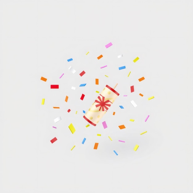 Festive party popper with confetti on white background