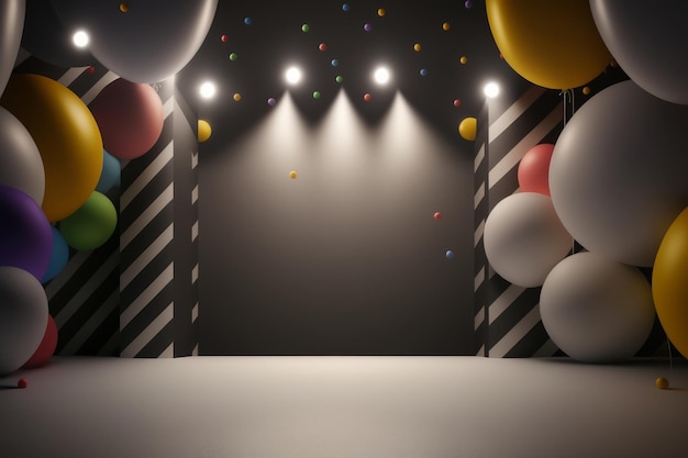 Festive party with balloons stage and garlands Illustration AI Generative