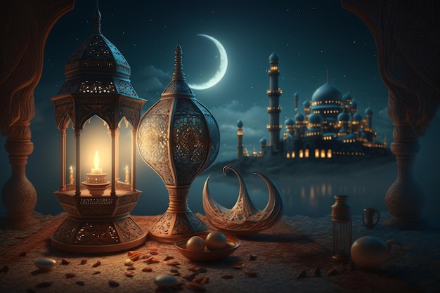 Festive photo ramadan kareem background Illustration AI Generative