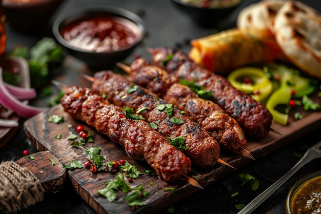 Festive platter of seekh kebabs and samosas